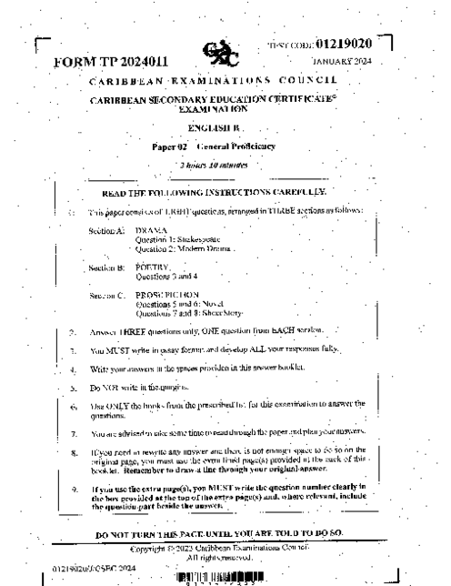 English B January 2024 Paper 2