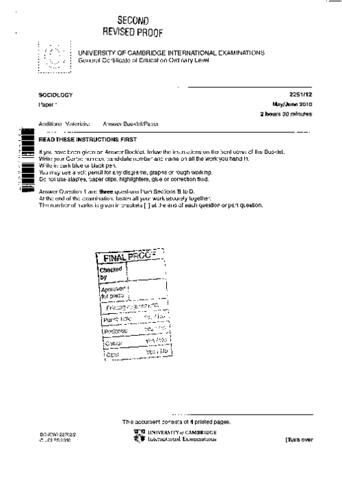 Sociology 2251/11 May June 2010