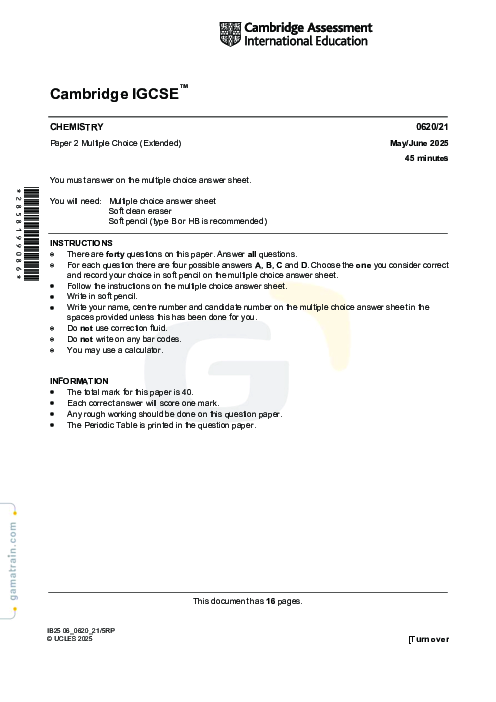 Chemistry 0620/21 May June 2025