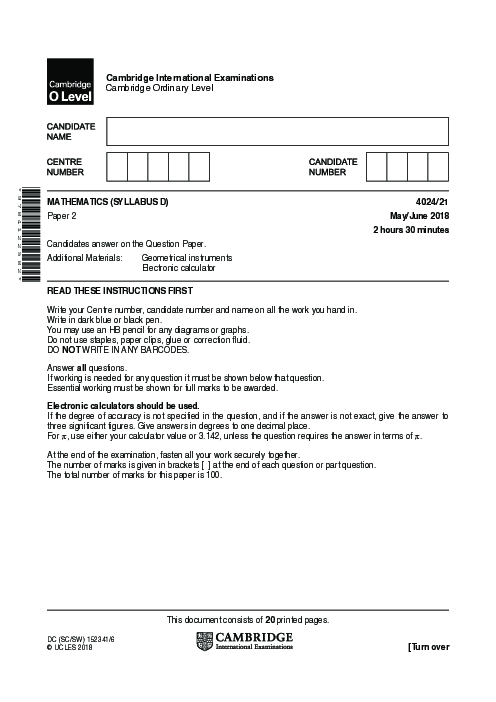 Mathematics Syllabus D 4024/11 Oct Nov 2018