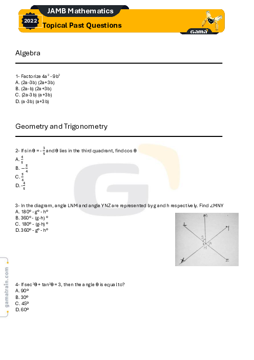 Mathematics 2022 JAMB Past Questions Word & PDF Included