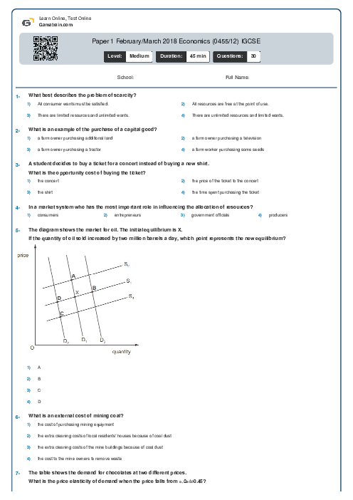 Paper 1 February/March 2018 Economics (0455/12) IGCSE