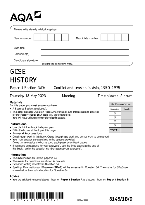 History 8145/1B/D June 2023