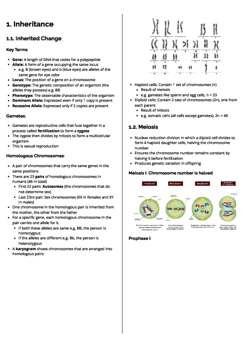 Biology (9700) Inheritance Revision Note