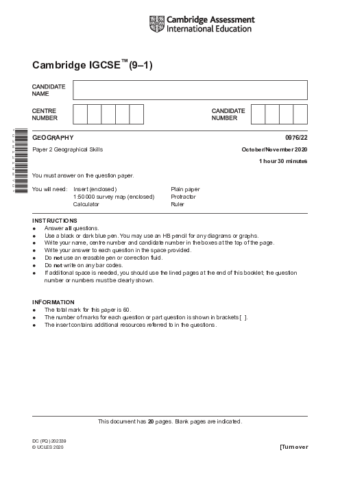 Paper 1, Variant 2, Oct Nov 2020 | Cambridge 9–1 GCSE  Geography (0976) Past Papers