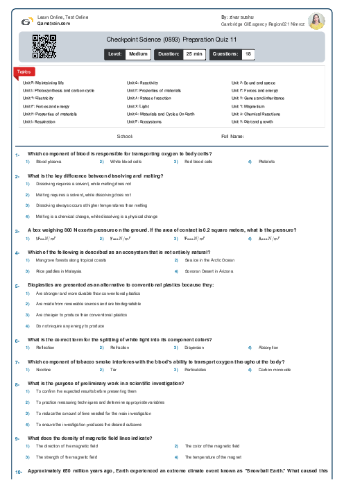 Checkpoint Science (0097) Preparation Quiz 11