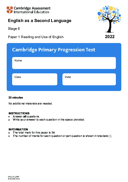 Cambridge Progression Test Stage 6 English as a Second Language 2022 paper 1