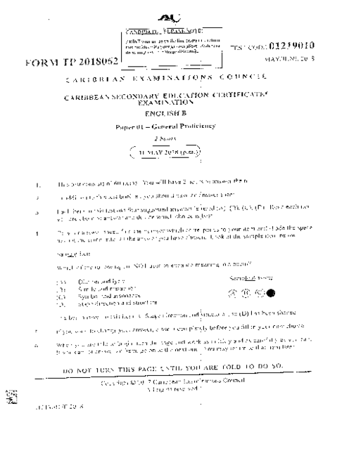 English B June 2018 Paper 1
