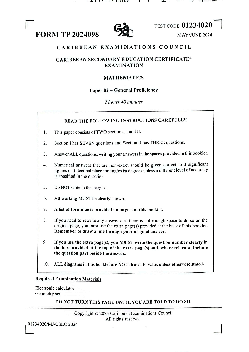 Mathematics June 2024 Paper 2