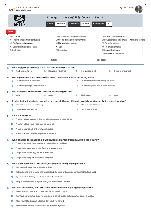 Checkpoint Science (0097) Preparation Quiz 2