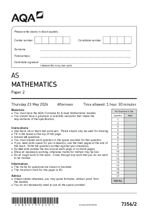 Mathematics 7356/2 June 2024