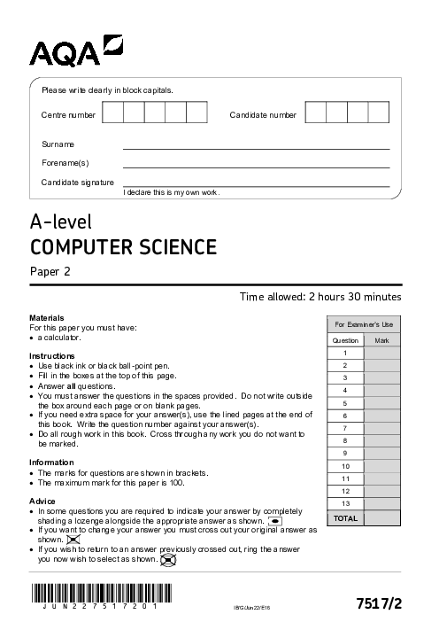 Computer Science 7517/2 June 2022