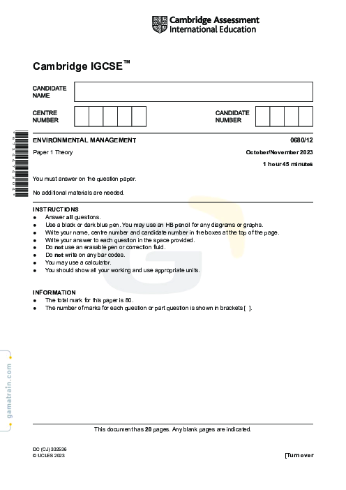 Environmental Management 0680/12 Oct Nov 2023