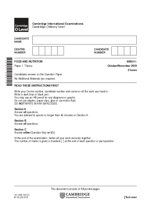 Food & Nutrition 6065/12 Oct Nov 2018