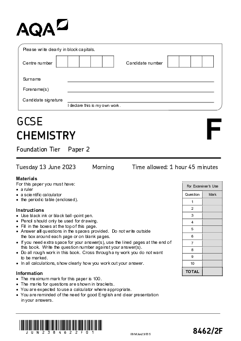 Chemistry 8462/2F June 2023