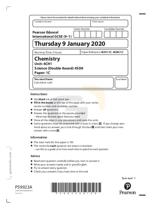 Chemistry 4CH1/1C January  2020