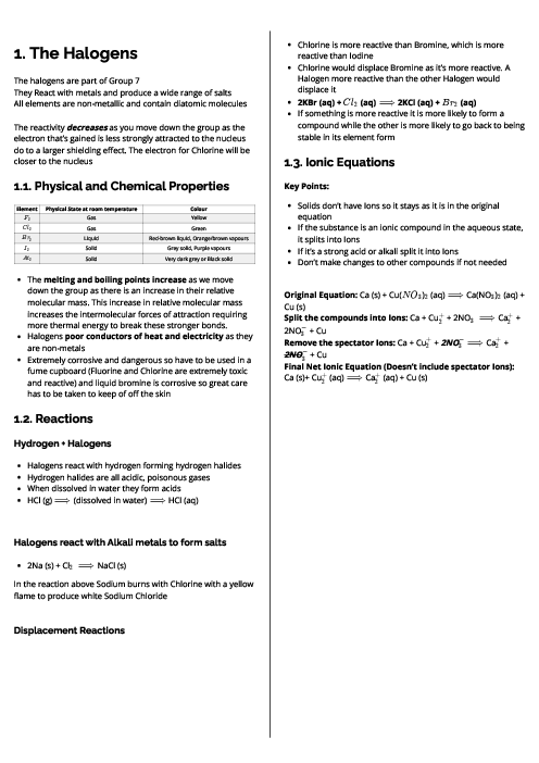  Chemistry (4CH1) The Halogens Revision Note