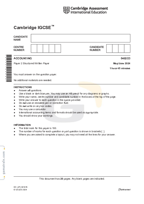 Accounting 0452/23 May June 2024
