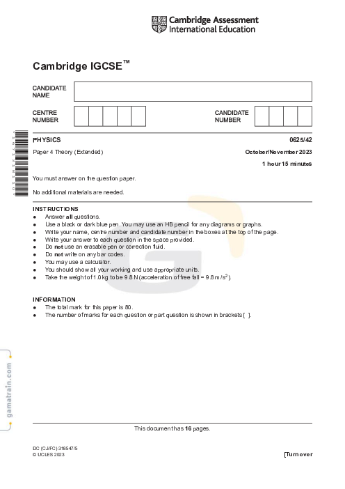 Physics 0625/42 Oct Nov 2023