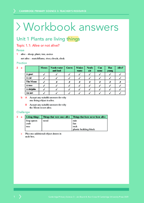 Science year 3 Workbook Answers | Free PDF