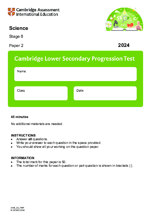 Cambridge Progression Test Stage 8 Science 2024 Paper 2