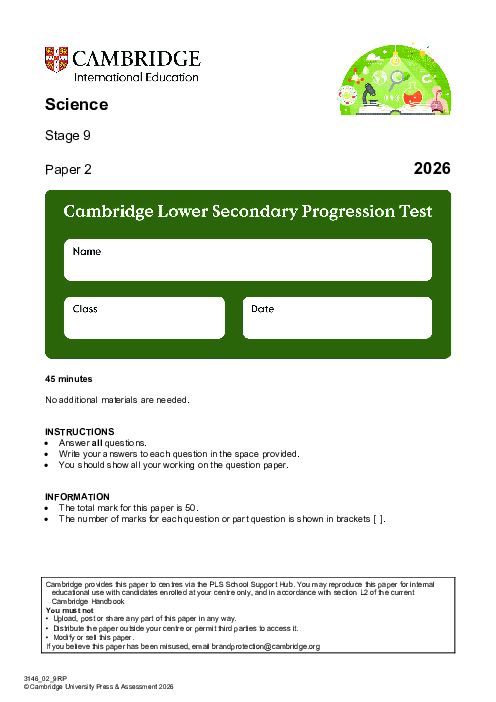 Progression Test Stage 9 Science 2026 Paper 2 pdf