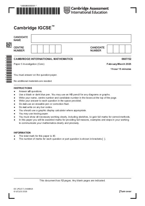 International Mathematics 0607/52 March 2025