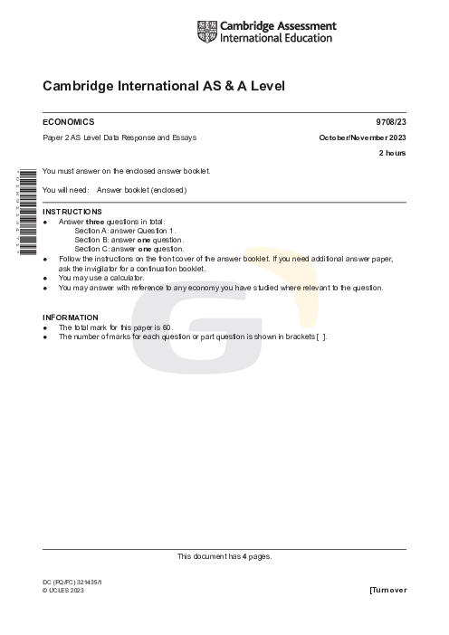 Economics 9708/23 Oct Nov 2023 | Cambridge AS Level Past Papers With Mark Scheme