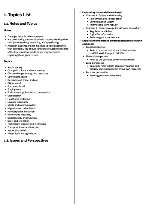  Global Perspectives (0457) Topics List Revision Note
