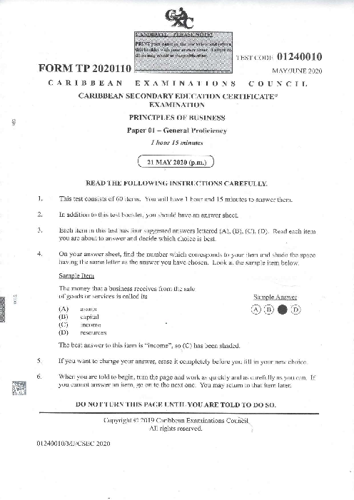 POB June 2020 Paper 1