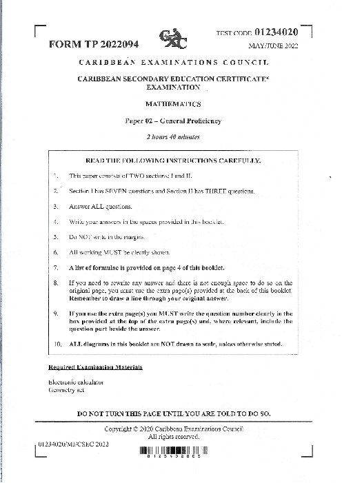 Mathematics June 2022 Paper 2