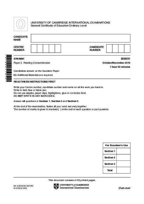 Spanish 3035/22 Oct Nov 2010