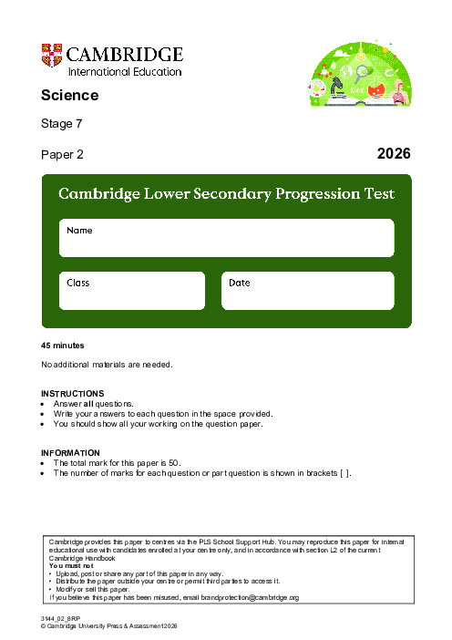 Progression Test Stage 7 Science 2026 Paper 2 pdf