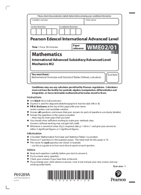 Mechanics (2) WME02/01 January 2022
