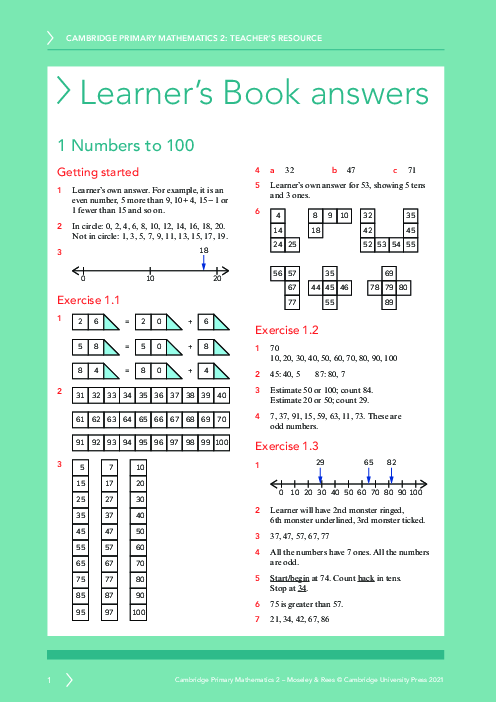 Mathematics  2 , Learner′s Book Answers Primary Checkpoint | PDF