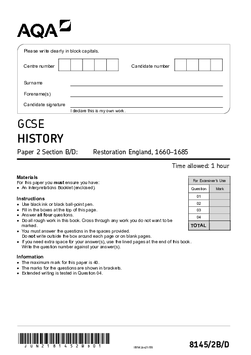 History 8145/2B/D June 2021