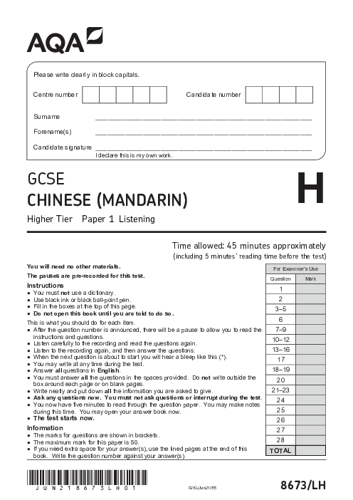 Chinese Mandarine 8673/LH June 2021