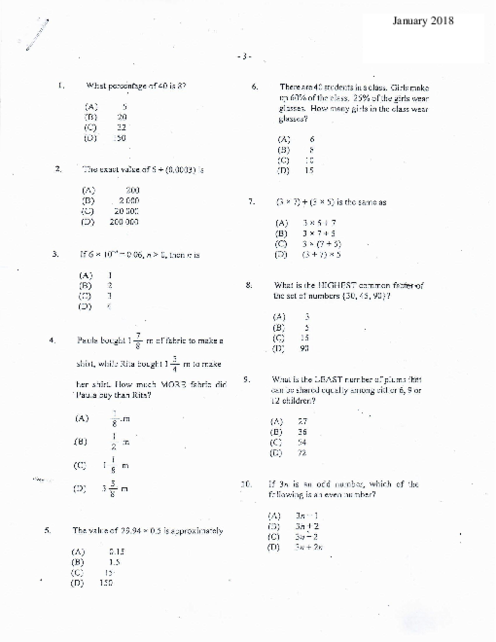 Mathematics January 2018 Paper 1