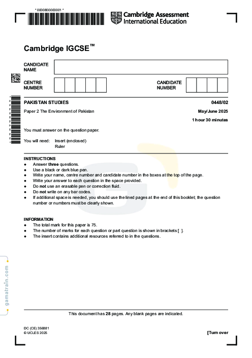 Pakistan Studies 0448/02 May June 2025