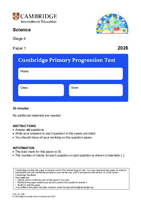 Progression Test Stage 4 Science 2026 Paper 1 pdf