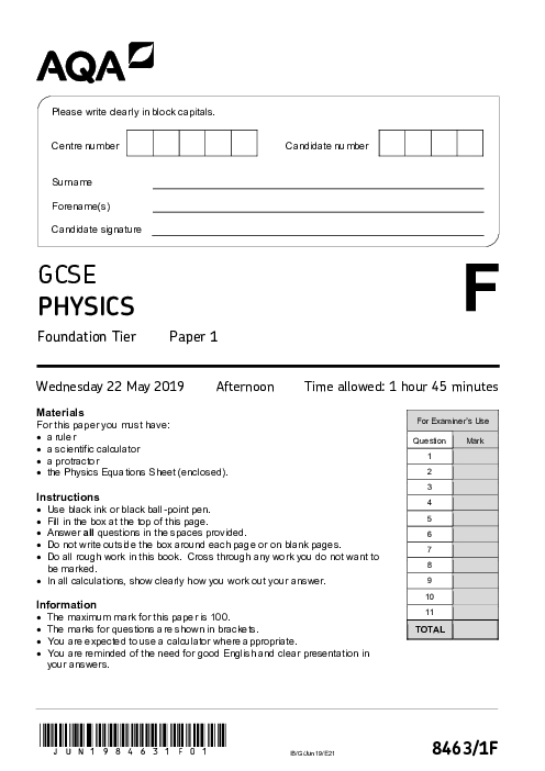 Physics 8463/1F June 2019