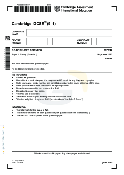 Sciences - Co-ordinated 0973/42 May June 2025