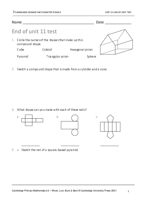 Year 6 Mathematics End of Unit 11 Test - Answers Included