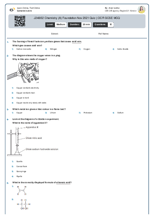  J248/02 Chemistry (A) Foundation Nov 2021 Quiz | OCR GCSE MCQ