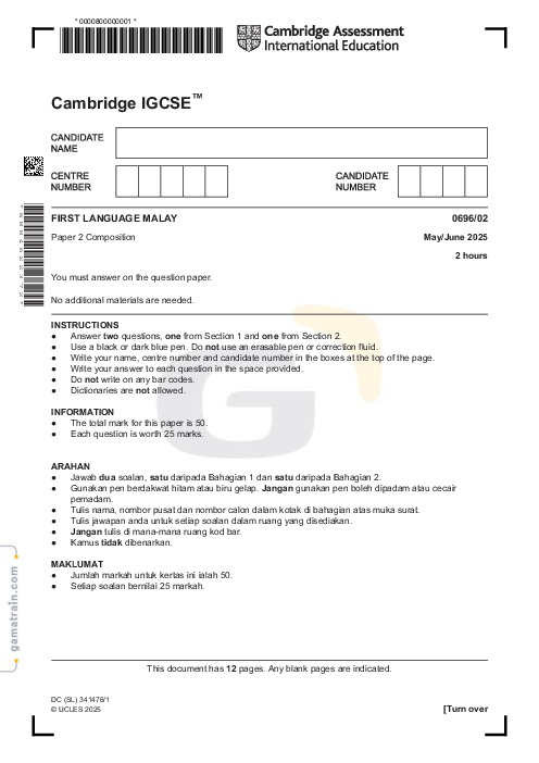 Malay First Language 0696/02 May June 2025
