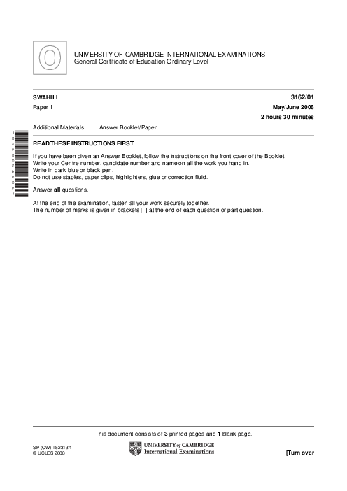 Swahili 3162/01 May June 2007