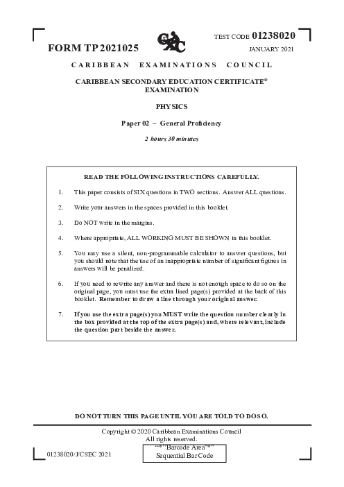 Physics January 2021 Paper 2