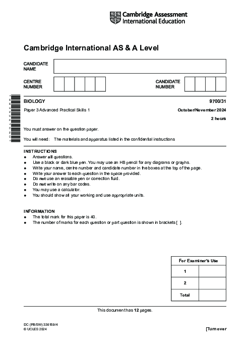 Biology 9700,31 Oct Nov 2024