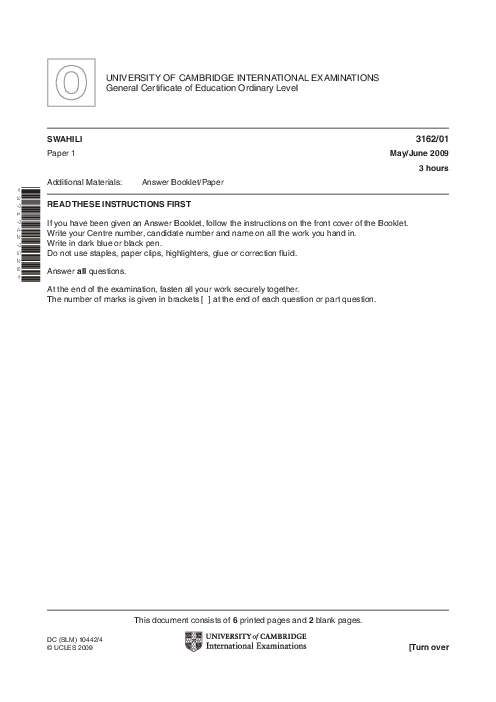 Swahili 3162/01 May June 2009