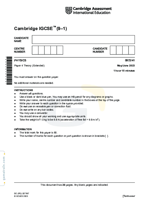 Physics 0972/41 May June 2023